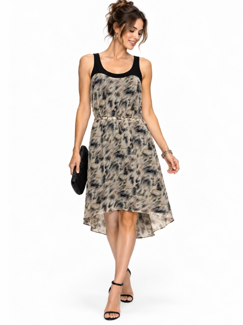 Monk & Lou Classic Romantic Feminine Contemporary High Low 100% Silk Dress Sz. M